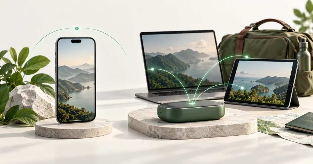 Illustration comparing a smartphone with a portable Wi-Fi router and nearby devices.